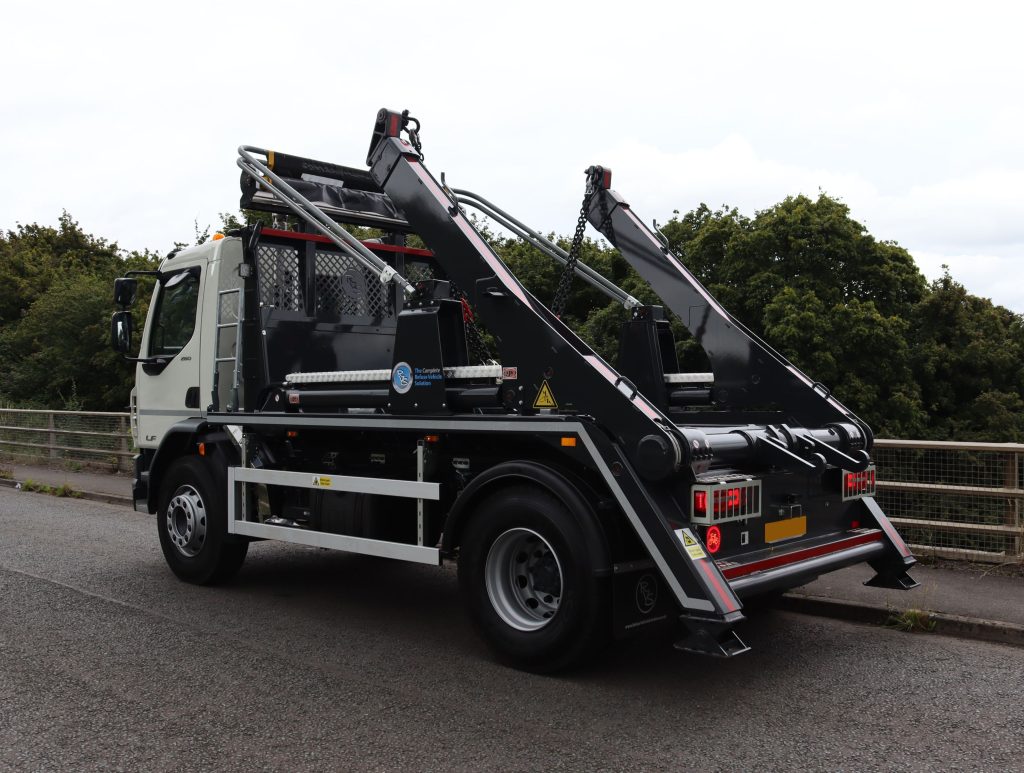 Rear nearside of an AJK SLK12-T Skip Loader fitted to a DAF LF 260 chassis
