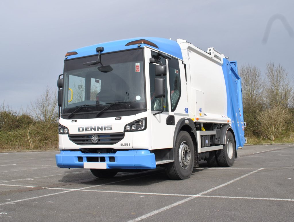 Front nearside of a Dennis Elite fitted with Olympus OL10N body and Terberg OmniDEL Domestic lift